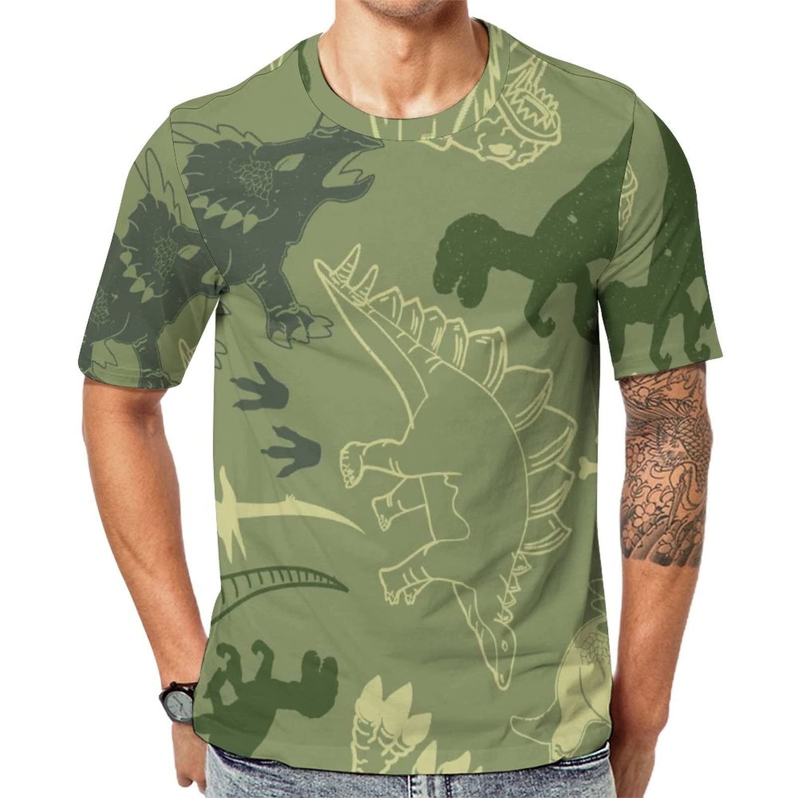 Lurnise Men's Multi1 ’S T Shirt Dinosaurs Green Short Sleeves Tshirt Crew Neck T-Shirt For