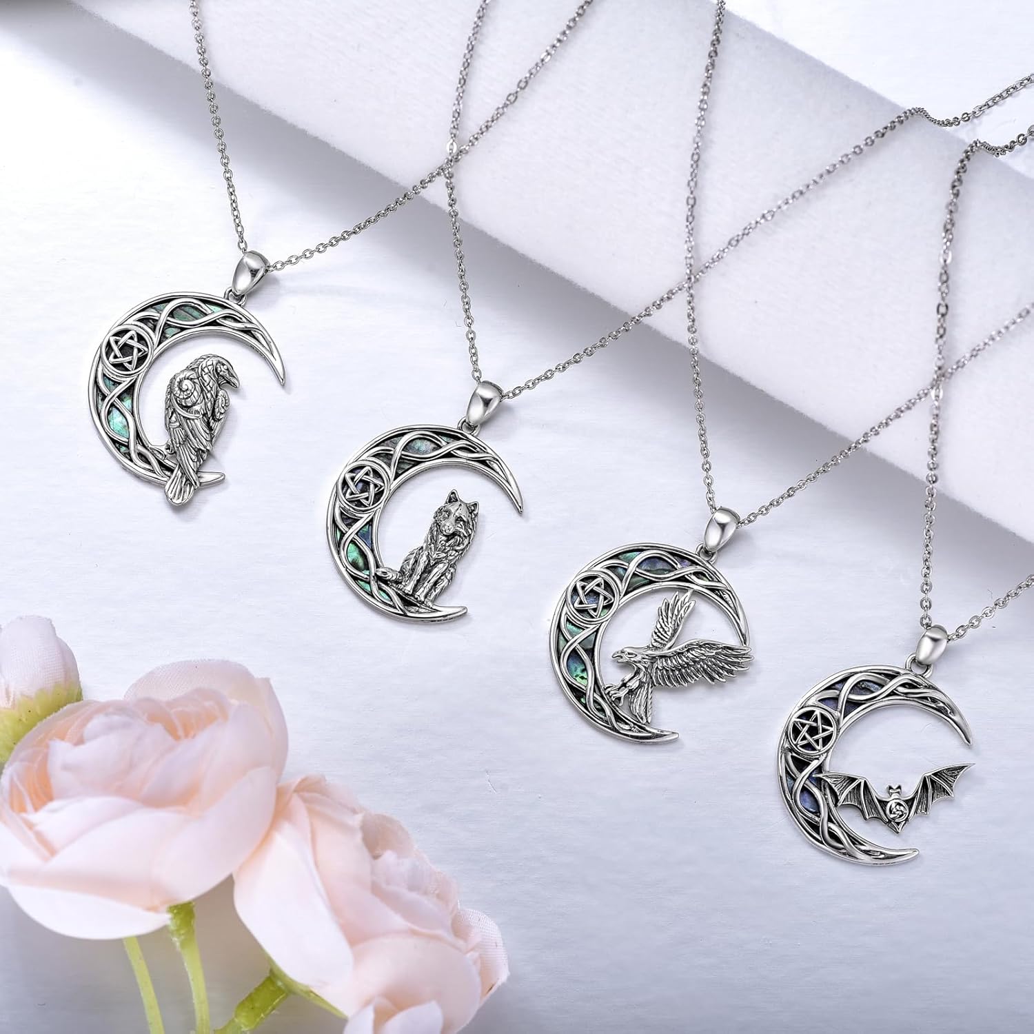 Celtic Moon Necklace 925 Sterling Silver Abalone Pentagram Pendant Necklace Jewelry Viking Gifts for Women Girlfriend Mom - Image 7