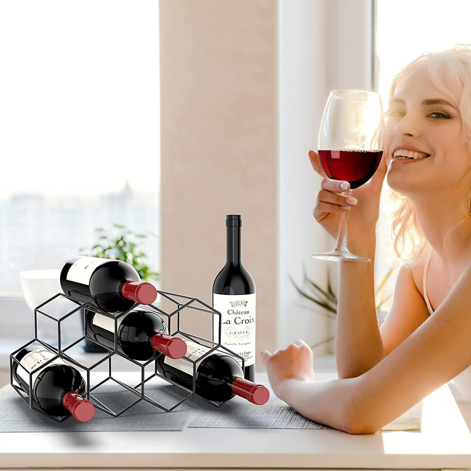 Range-Bouteilles, Casier à Vin en Métal, Casiers à Vin en Métal Comptoir, Support de Table pour Bouteilles de Vin, Organisateur de Casier à Vin, pour Bar, Cave à Vin, Séjour, Cuisine(Noir)