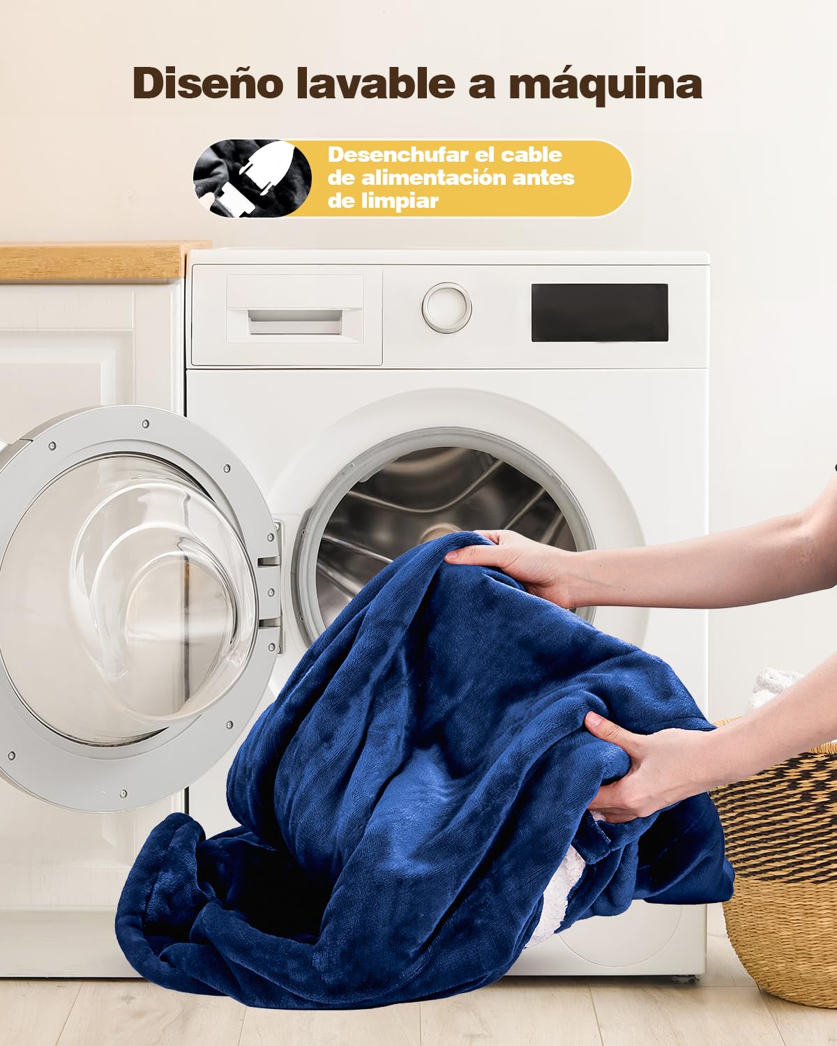 Yokimisu Manta Electrica Grande 130x180cm, Manta Eléctrica con Apagado Automático, 6 Niveles de Calor, Temporizador 9h, Lavable a máquina, Electric Blanket para Cama, Hogar y Oficina, Azul marino