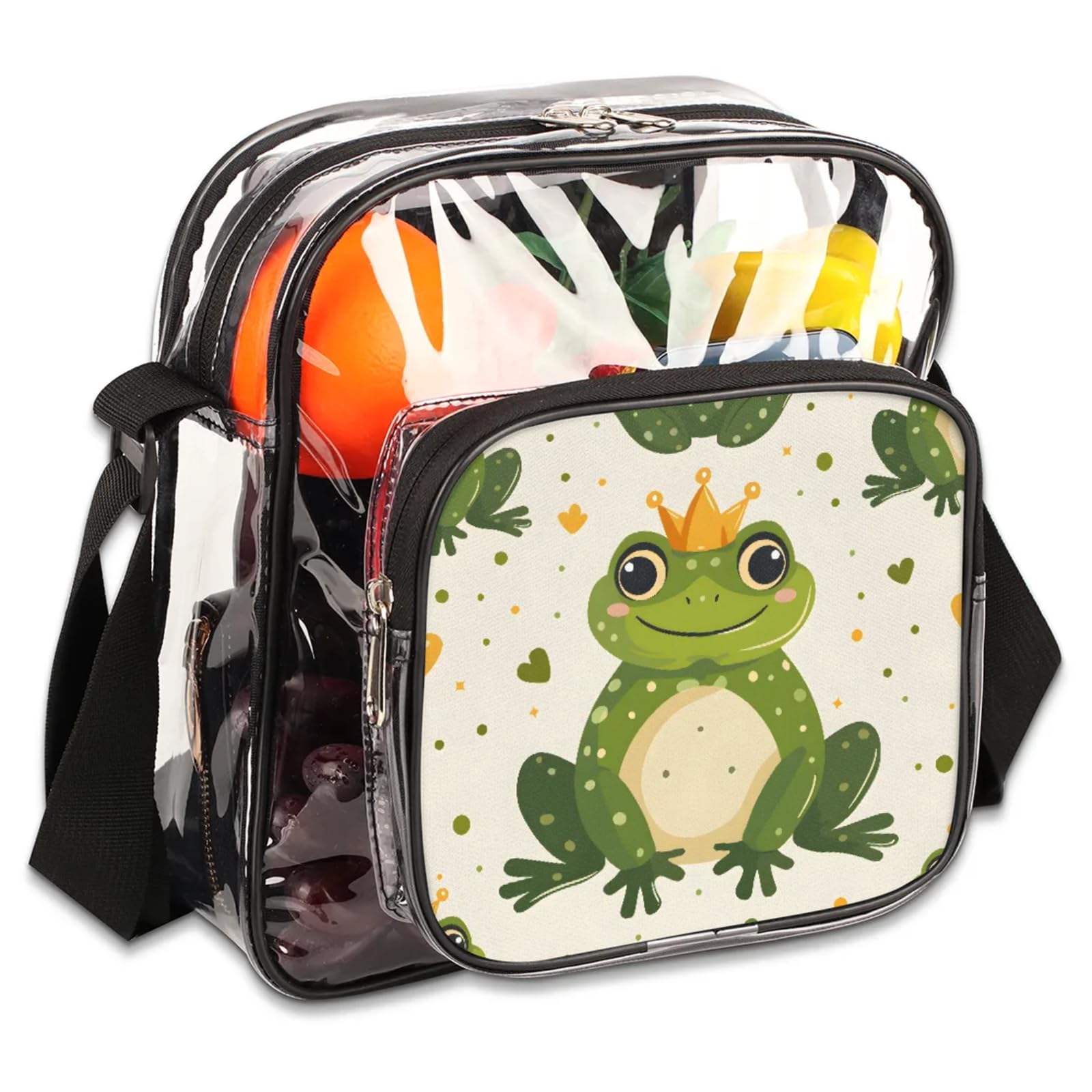 Clear Crossbody Bag Stadium Approved Green Frogs Transparent Bag for Festivals, Sports Events, Concerts,Beach Bag for Women Men Clear Purse with Front Pocket Messenger Bag with Adjustable Strap