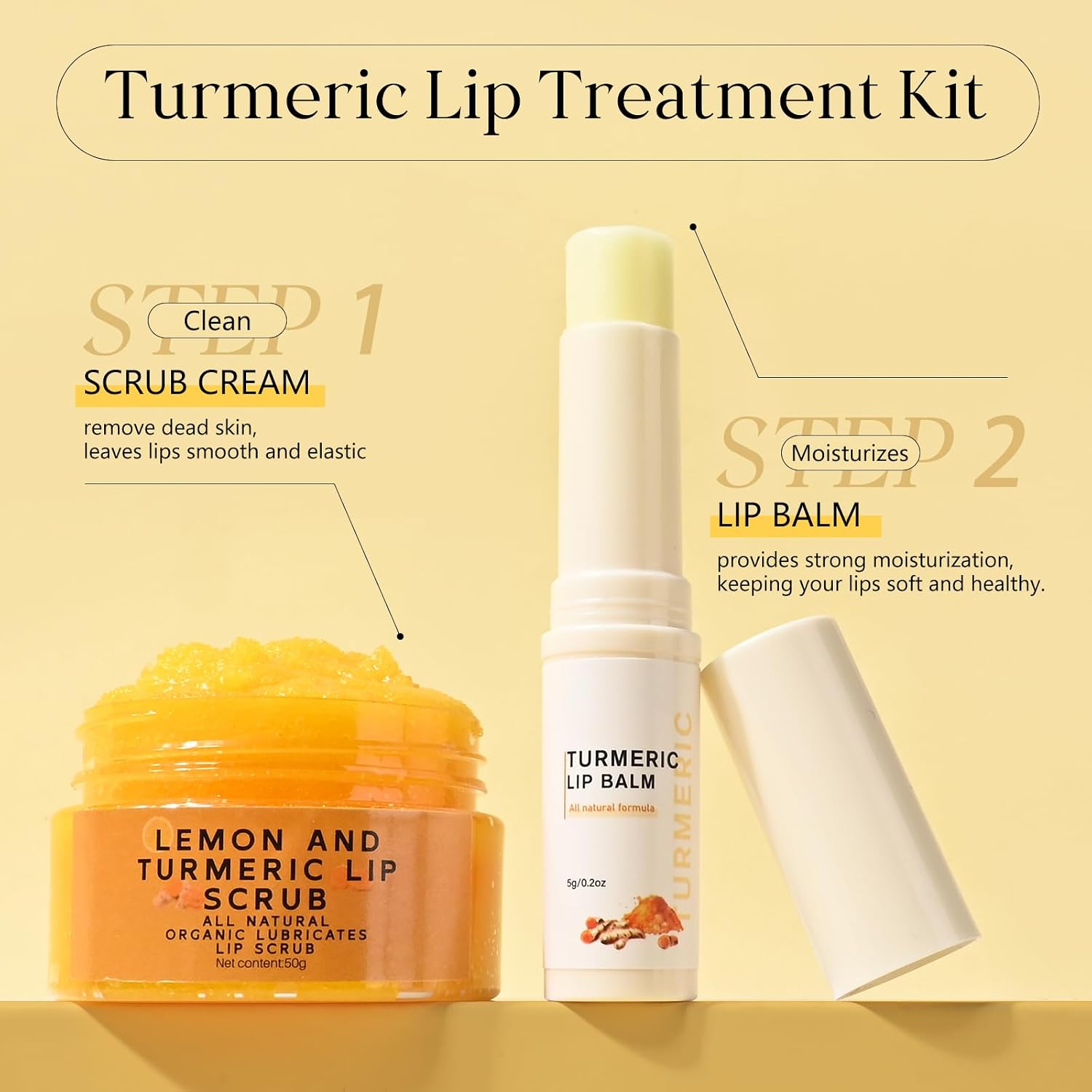 Turmeric Lip Treatment Kit for Dark Lips, Lip Scrub&Lip Balm for Smokers, Lip Exfoliator Scrub for Hydration Chapped and Cracked Peel Lips