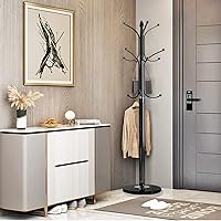 Vista 8 de Kertnic Perchero de metal con base de mármol natural, árbol de pasillo independiente con 12 ganchos para colgar bufanda, bolsa, chaqueta, Negro