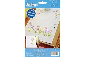 Janlynn Stamped Embroidery Kit, Tulip Garden Dresser Scarf