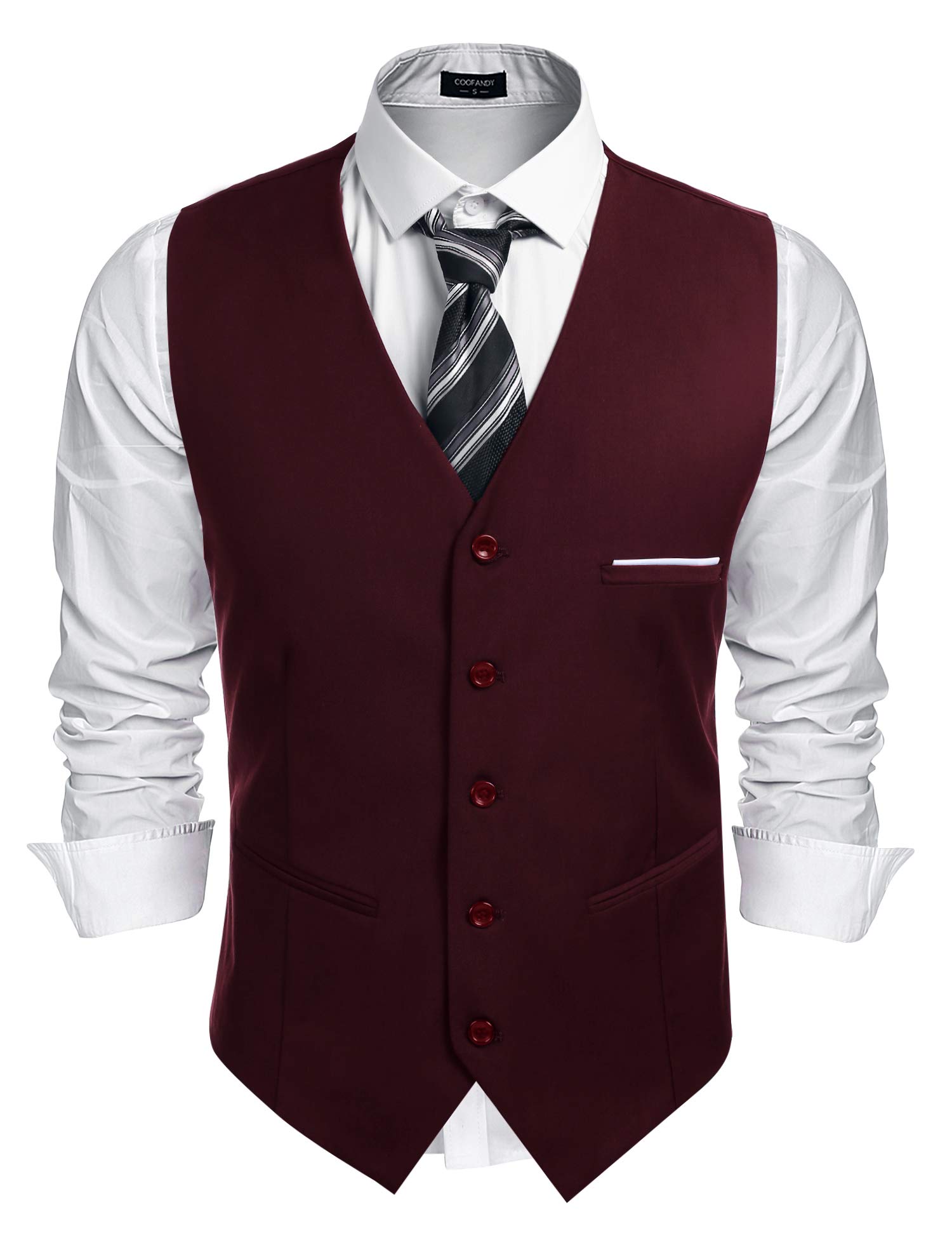 COOFANDY Herren Anzugweste Anzug V-Ausschnitt Formale Hochzeit Klassische Slim fit Baumwolle Einfarbige Elegant Westen Business Party Weste (Weinrot L)