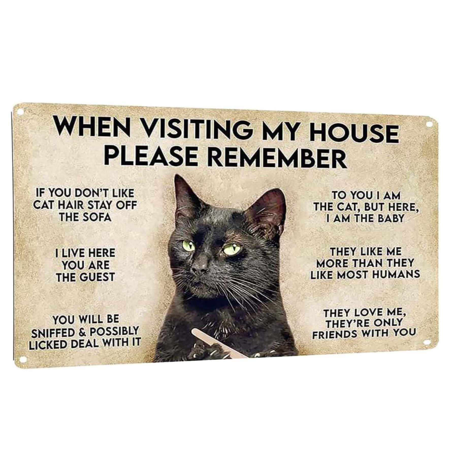 peiyeety Vintage Metal Tin Sign Funny Sarcastic Party Wall Art Decor Signs Cat Metal Sign When Visiting My House Please Remember Tin Signs Gift For Cat Lover 8x12 Inches