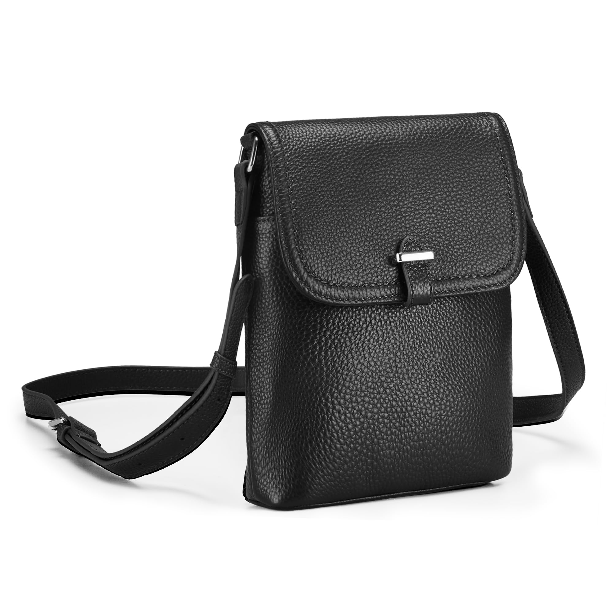 befen Black Genuine Leather Small Crossbody Bags for Women, Womens Cell Phone Purses Cross body Bag Purse with RFID Card Slots for Daily and Travel