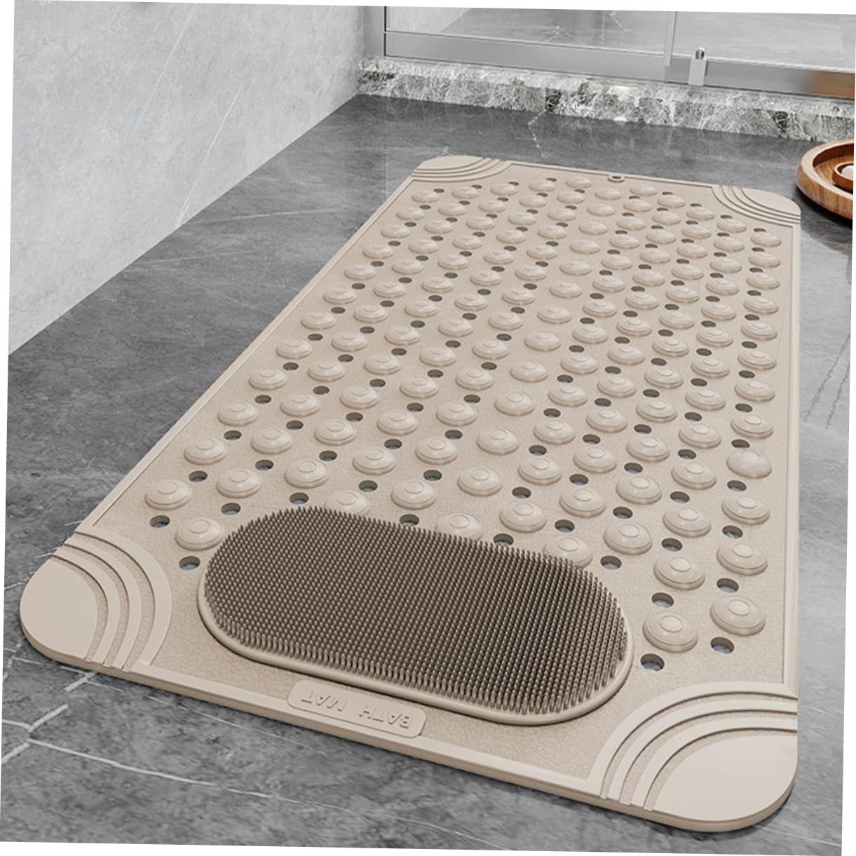 Hemobllo Alfombrilla Antideslizante Para Ducha 36x70 Cm Color Beige, Goma Resistente Con Ventosas, Masaje y Exfoliación De Pies, Soporte Para Baño Multifuncional, Alfombrilla De Baño Segura y Práctica
