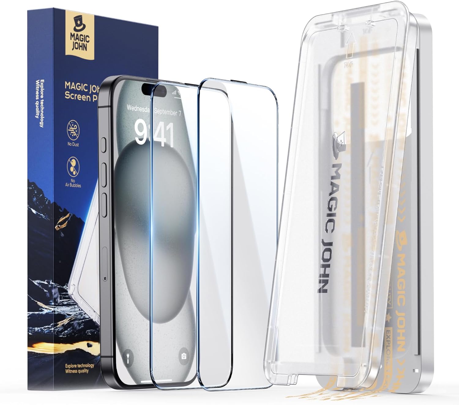 MAGIC JOHN 3rd Gen Upgraded for iPhone 15/iPhone 16 Screen Protector 6.1 Inch, HD Clear, Shatterproof Tempered Film, Auto Dust-Elimination, Bubble Free, Easy Installation, 2 Pack (iPhone 16/15-6.1'') Thumbnail