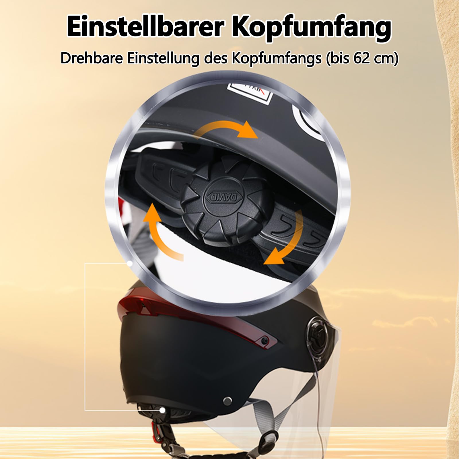 Klassischer Offener Helm, Halbhelm Mit Visier, Verstellbarer Kopfumfang, 709abs-Schale Kombiniert Mit EPS-Dämpfung