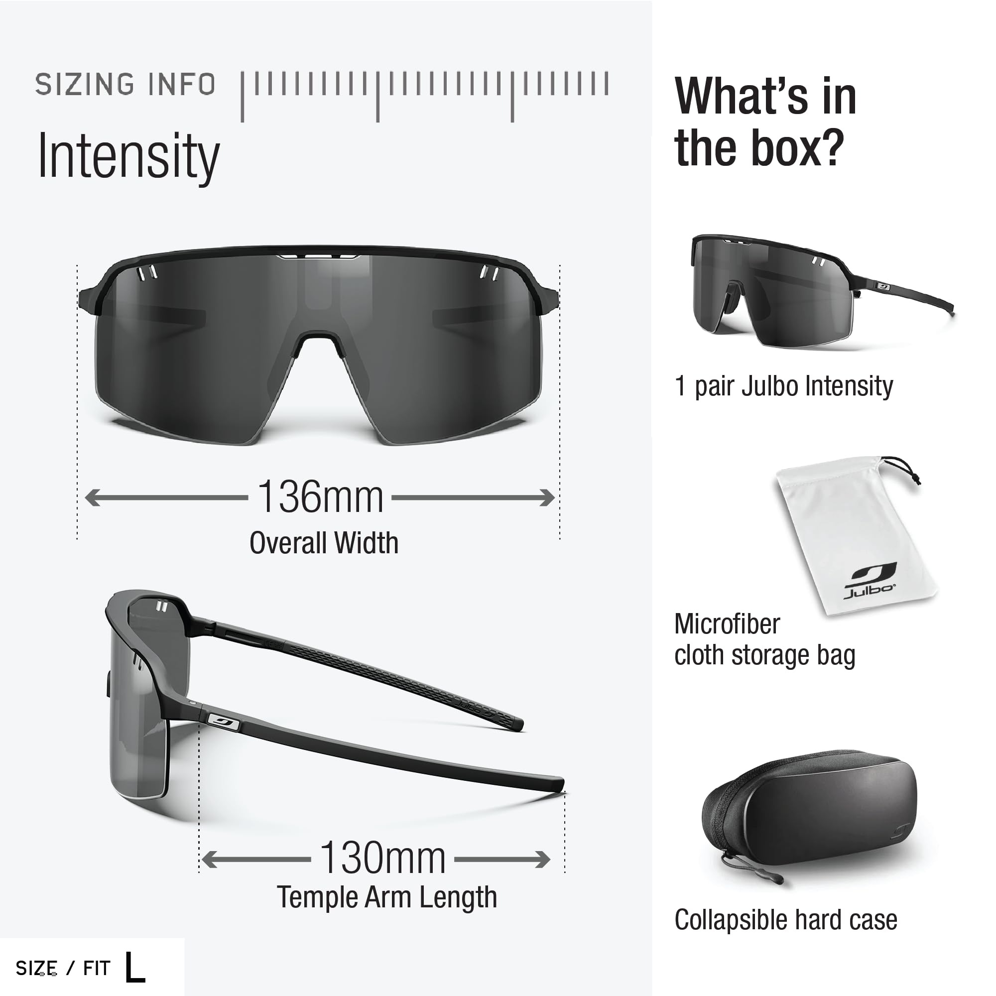 Julbo Intensity Performance - Gafas de sol para hombres y mujeres con ventilación completa, vista panorámica para deportes activos, 100% protección UV
