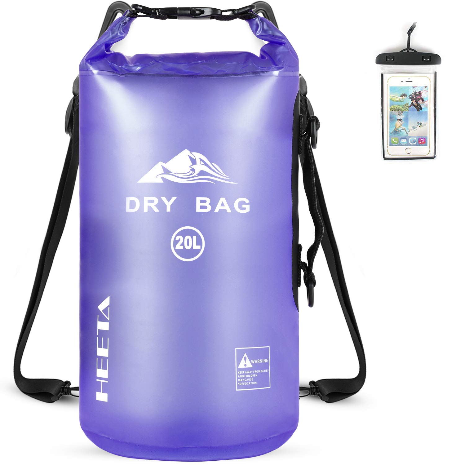 HEETA Waterproof Dry Bag for Women Men, 5L/10L/20L Roll Top Lightweight Dry  Storage Bag Backpack with Waterproof Phone Case(IPX7) for Travel, Swimming