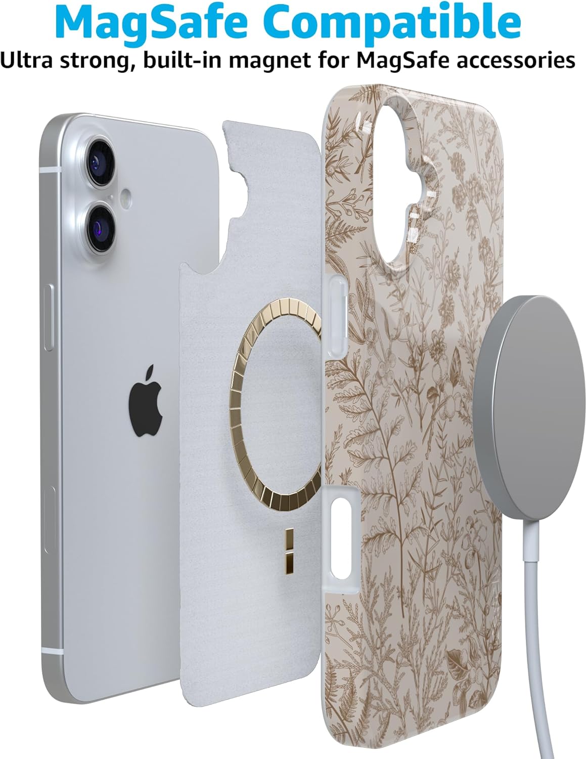 Casely iPhone 16 Case | Beige Garden | Neutral Floral | Compatible with MagSafe | Classic Ultra Slim Design - Image 5
