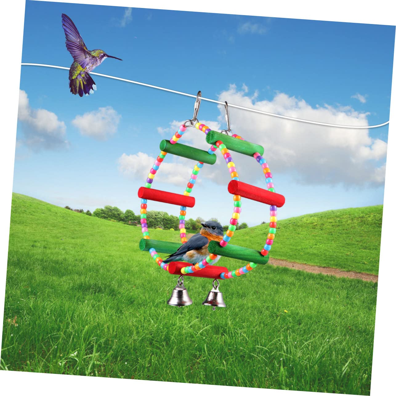 Yardwe 3piezas Juguete De Madera para Pájaros Rueda De Ferris Beads para Periquitos y Agapornis Estimula El De Suspender