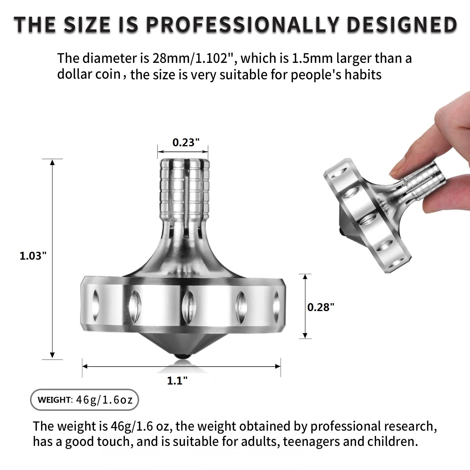 Trottola Giroscopio In Acciaio Inox - Giocattolo Antistress Con Tempo Di Rotazione Fino A 15 Minuti - Foto 2