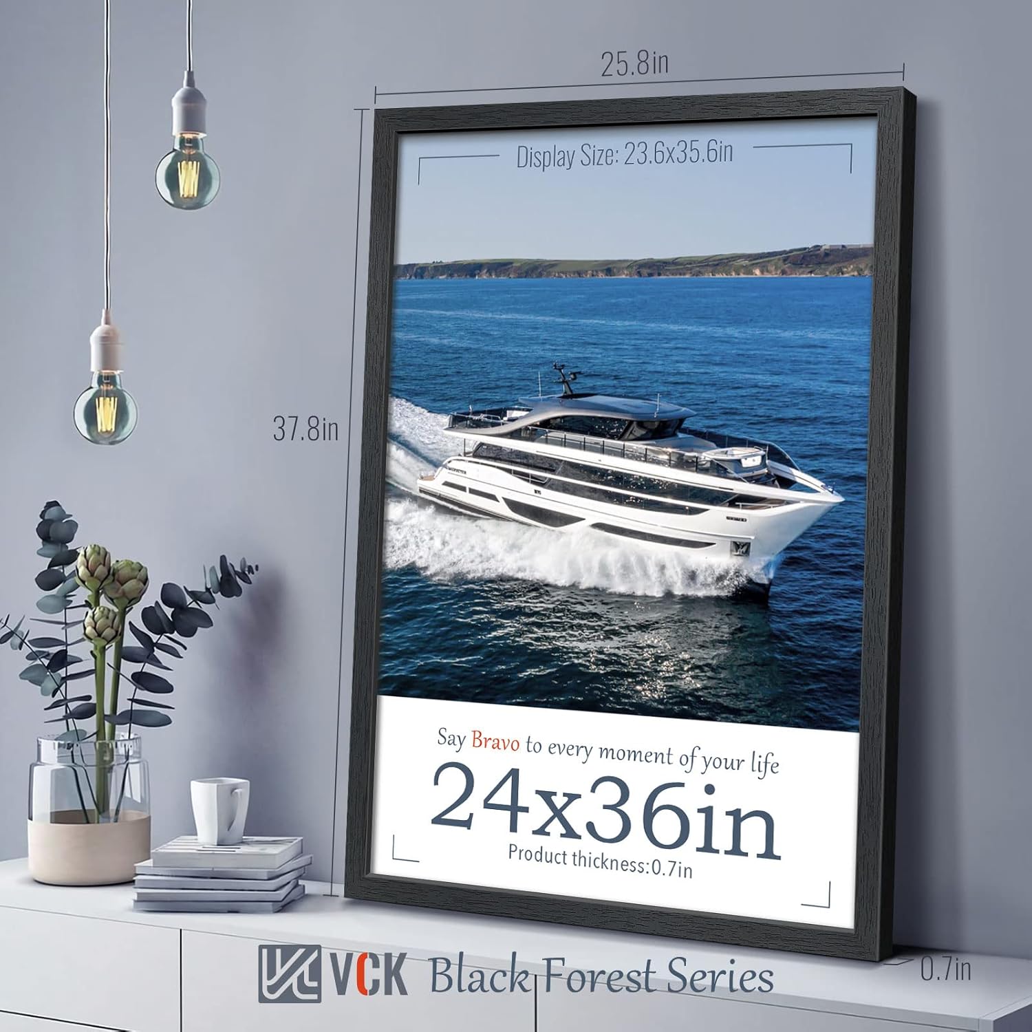 VCK 24x36 Poster Frames 2 Pack, Black Solid Wood Picture Frame, Textured Exclusive Wall Gallery Frame