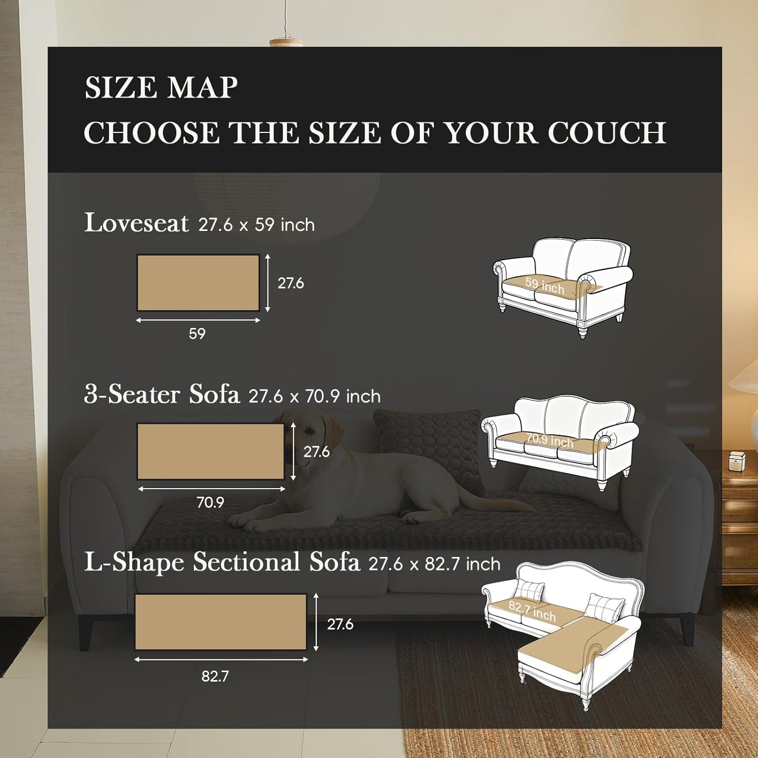 Circular Grid Couch Cover for Dogs Washable - Non Slip Thick Soft Pet Sofa Protector for 3 Cushion Couch Large Silicone Particles Furniture Mat for Cats Sectional Slipcovers