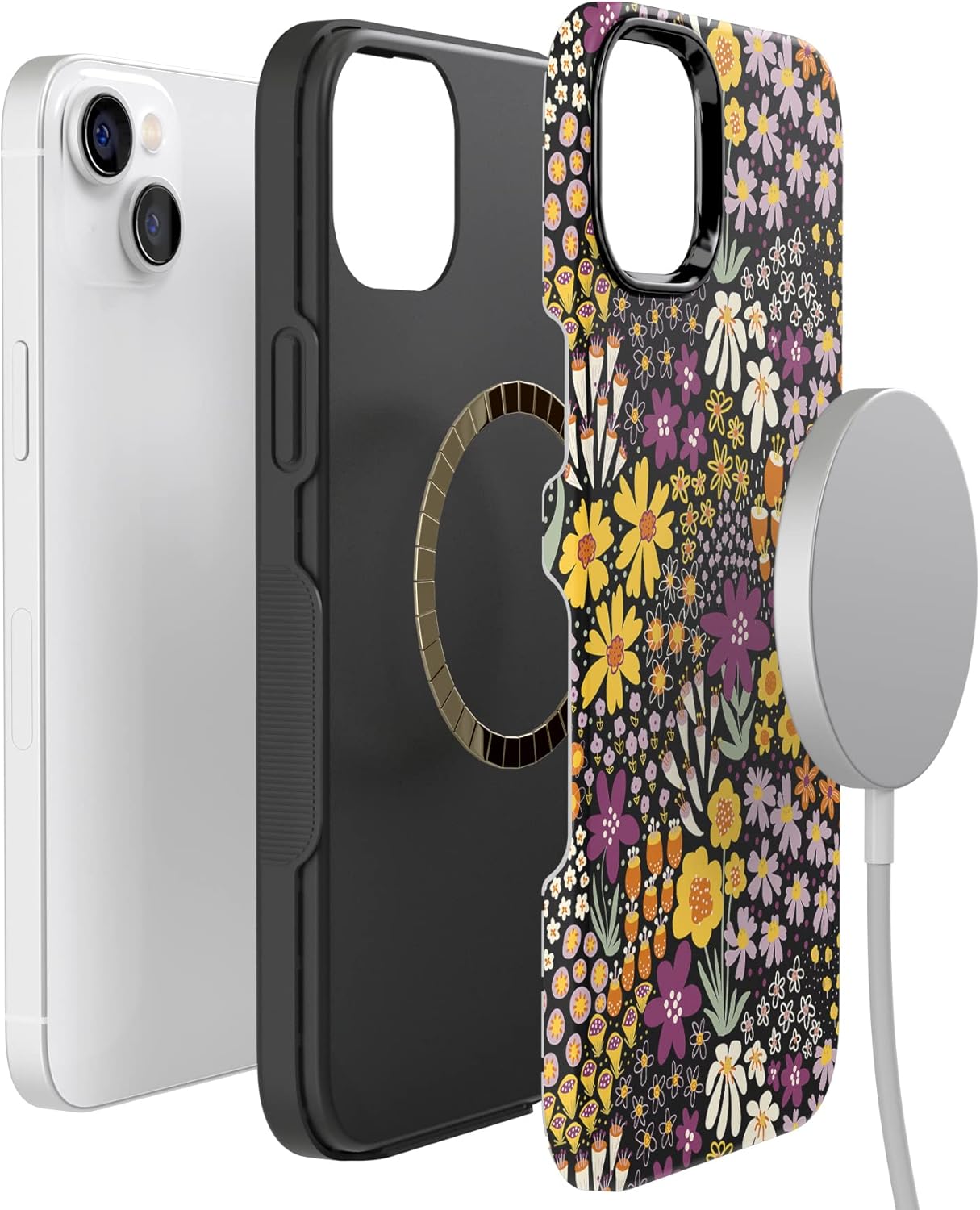 Casely iPhone 14 Plus Case | Falling for You | Plum Floral | Bold Protective Design | Compatible with MagSafe