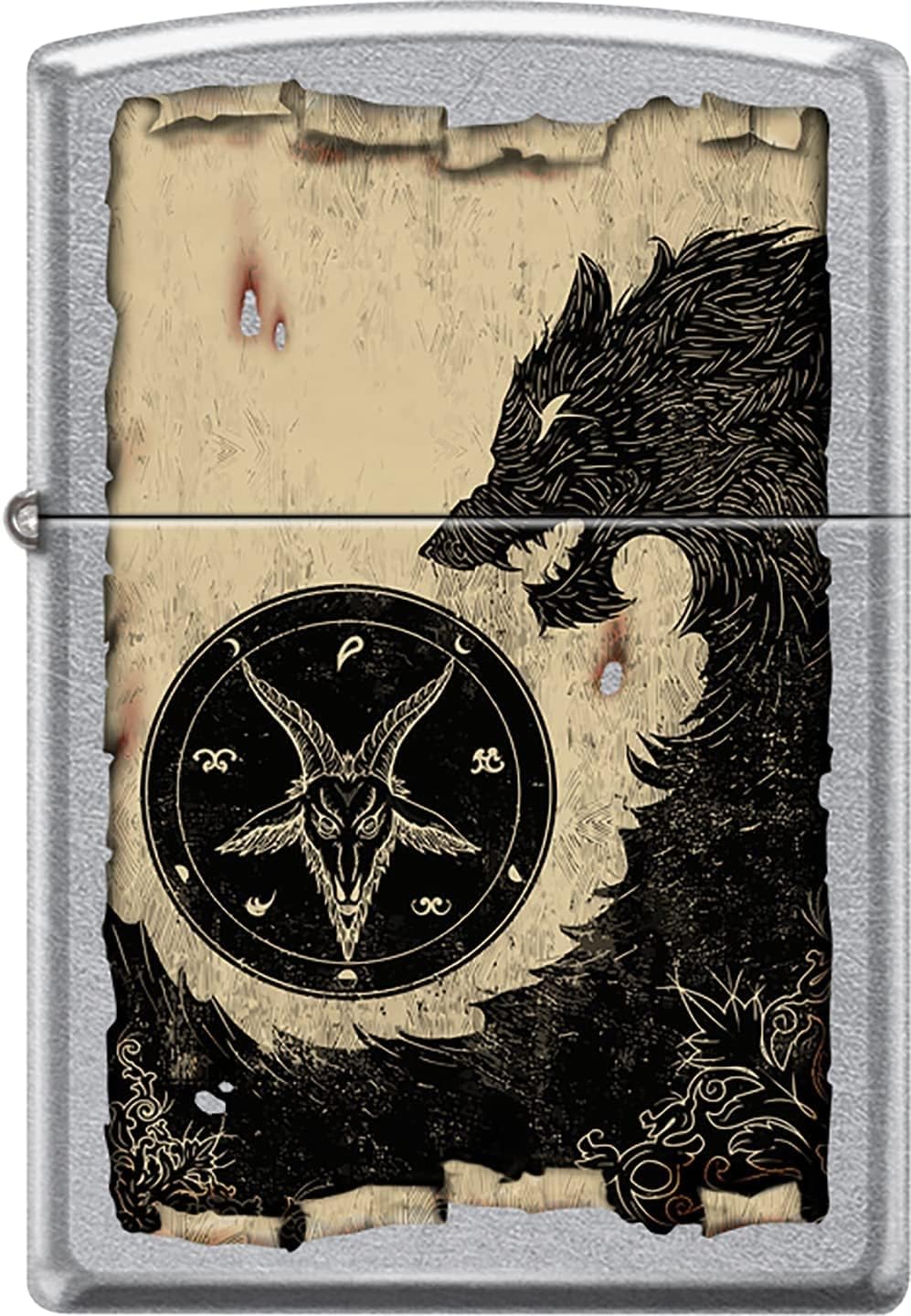 Zippo Lighter- Black Wolf Baphomet Occult Art Design Street Chrome #Z1085