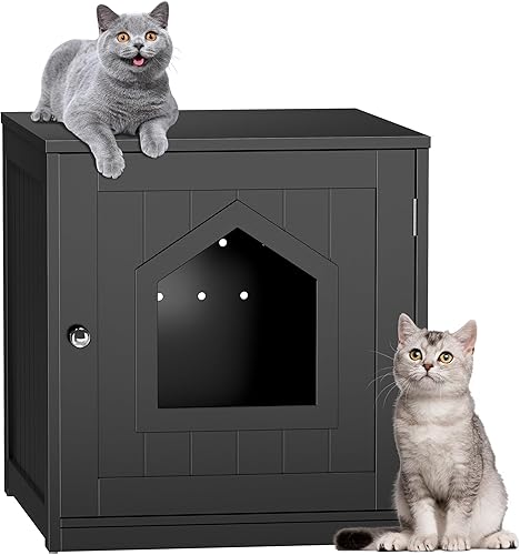 Caja de arena para gatos, muebles ocultos para gatos de interior, casa decorativa de madera para mascotas, baño con orificios de ventilación, café