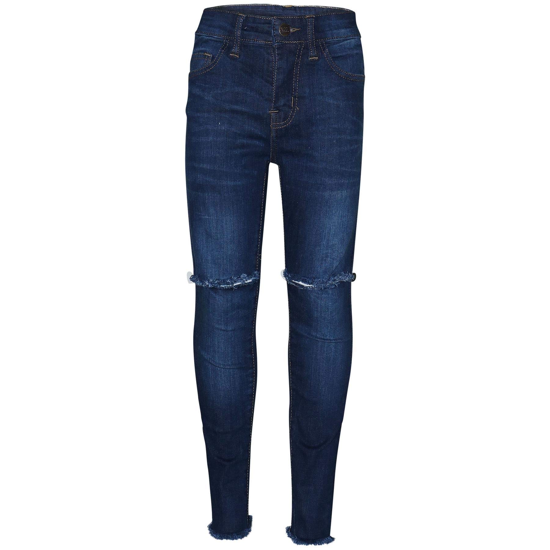 A2z 4 Kids Girls Dark Blue Stretchy Denim Jeans Ripped Faded Skinny Frayed - Jeans Jn33 3-4