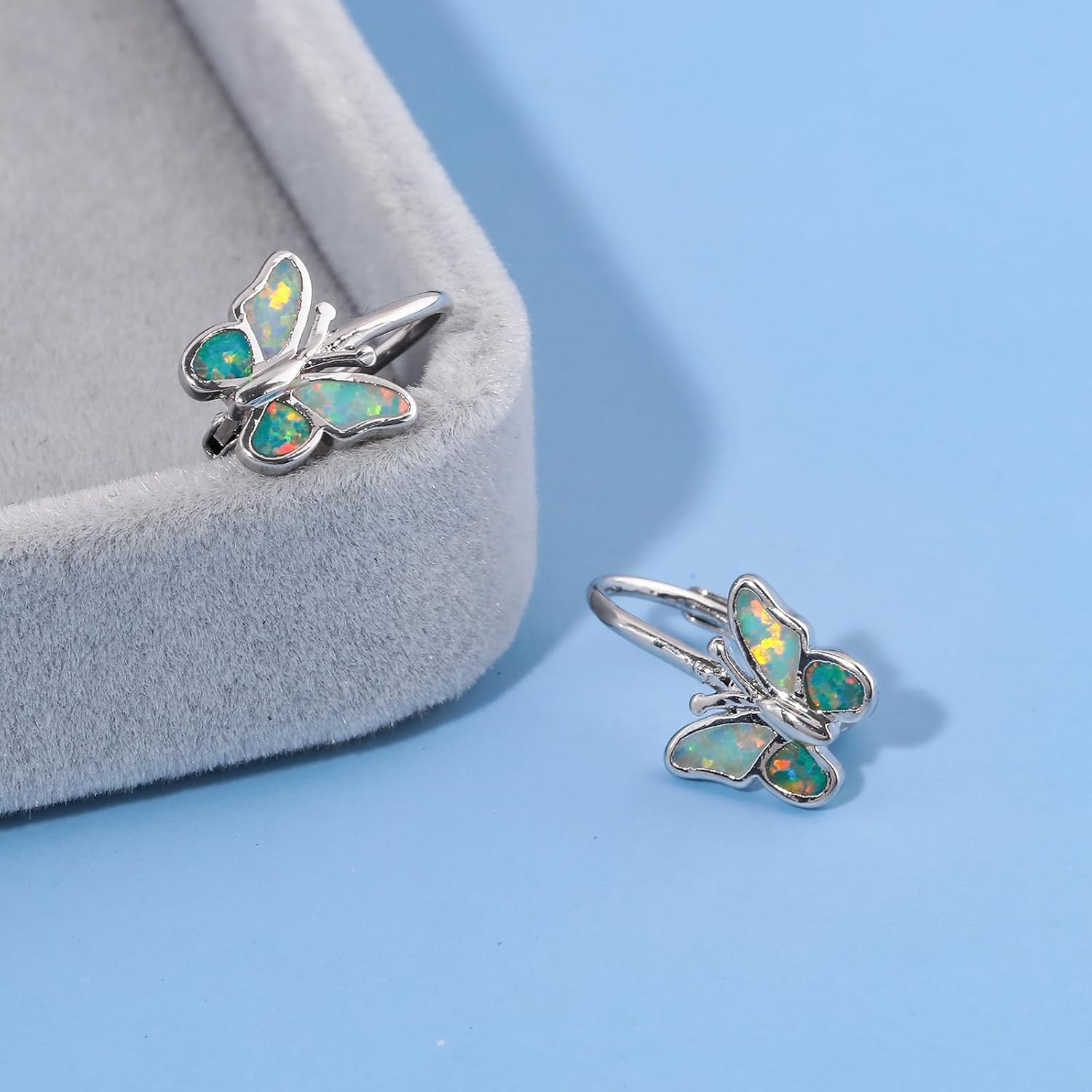 Opal Butterfly Earrings Gold Plated or Rose Gold Plated Leverback Earrings Cute Jewelry Huggie Hoop Earrings for Women Girls - Image 4