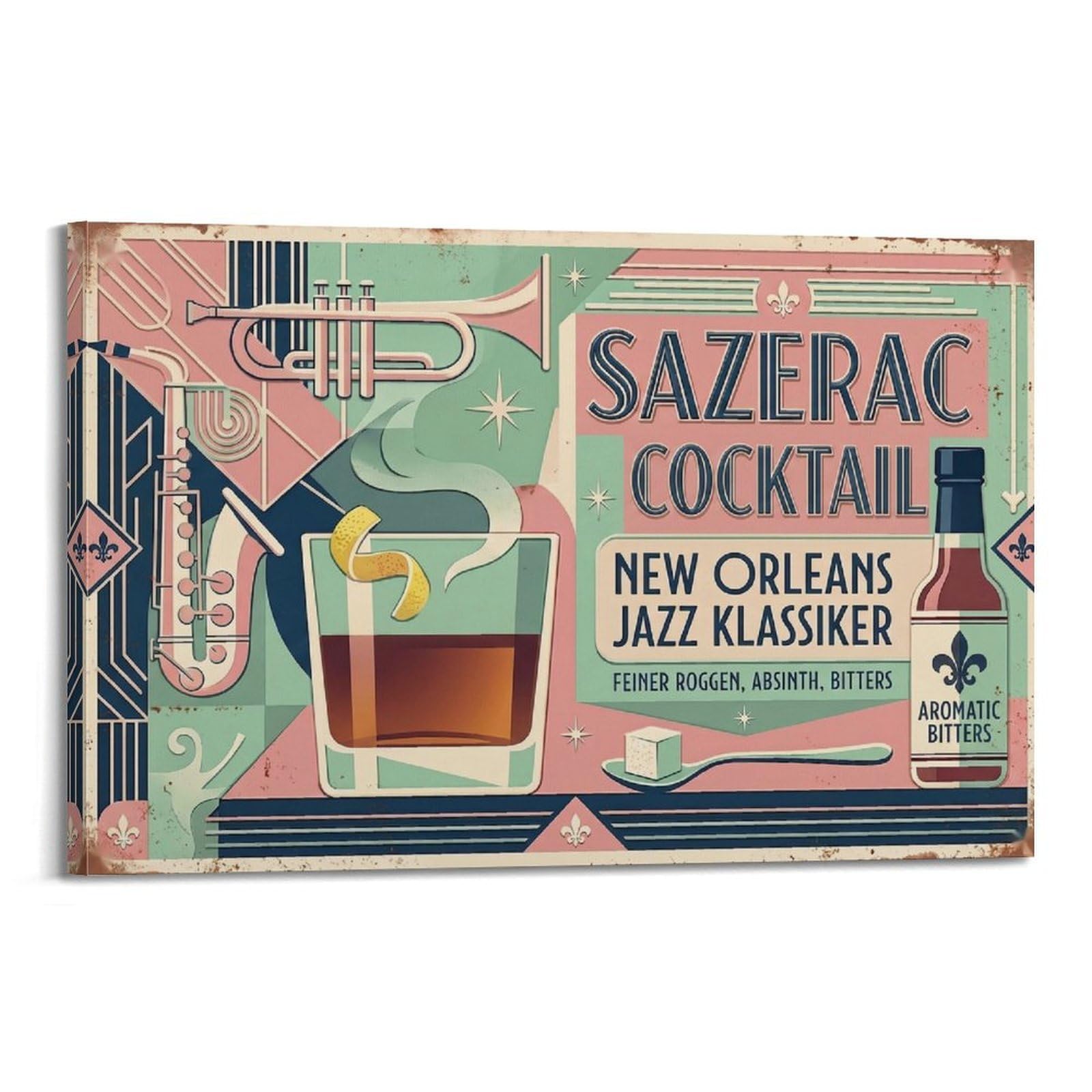 OKAHYS New Orleans Rye Poster Cocktail Mixology Vintage Bar Modern Decorative Canvas Prints - Ideal Wall Art for Family, Man Cave, Game Room, Boys & Girls Bedroom 20x30inch
