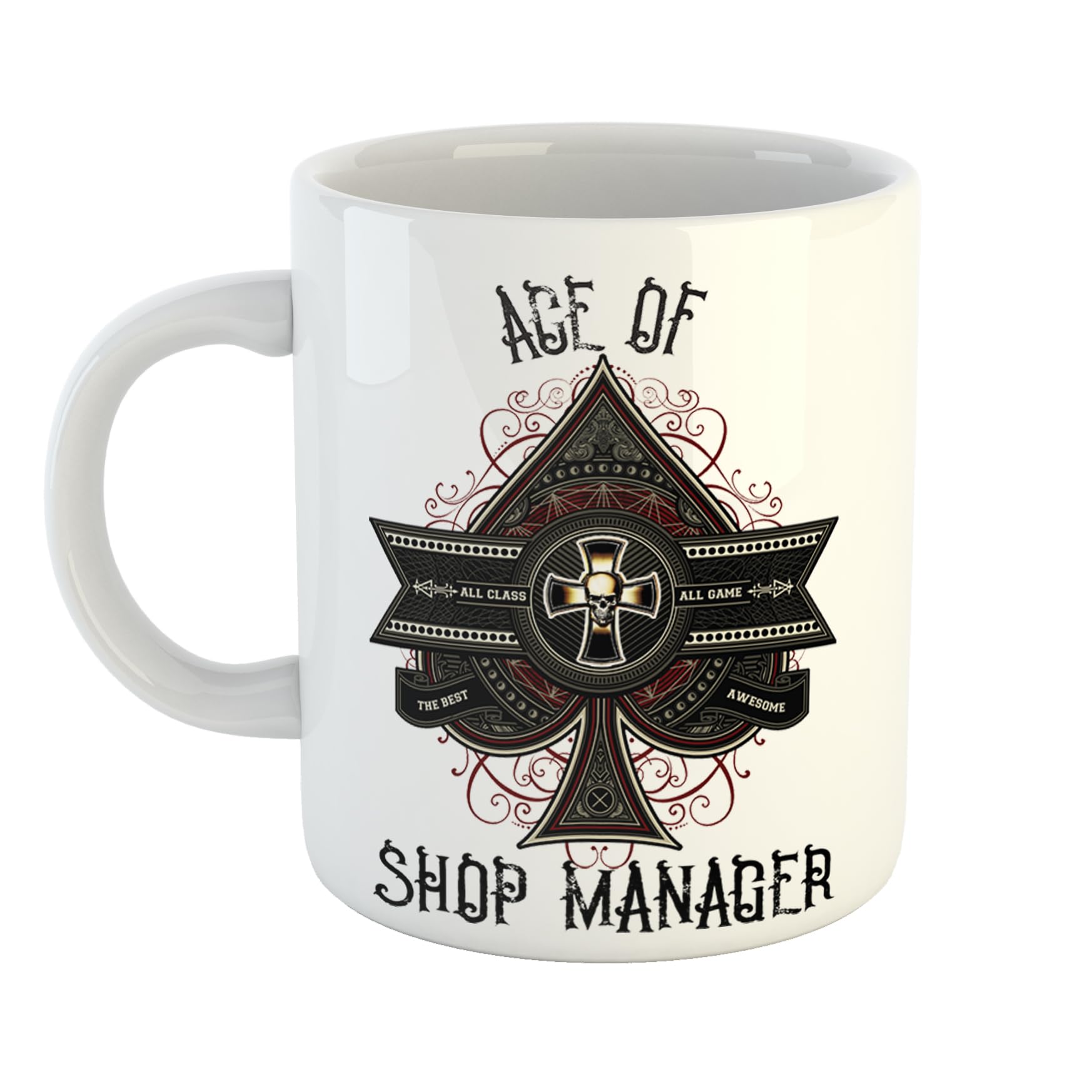 Just The Shirt Unique Gothic Ace of Shop Manager Mug with Rock and Roll Ace Motif Gift for Heavy Metal Professionals, 11 oz Ceramic Mug