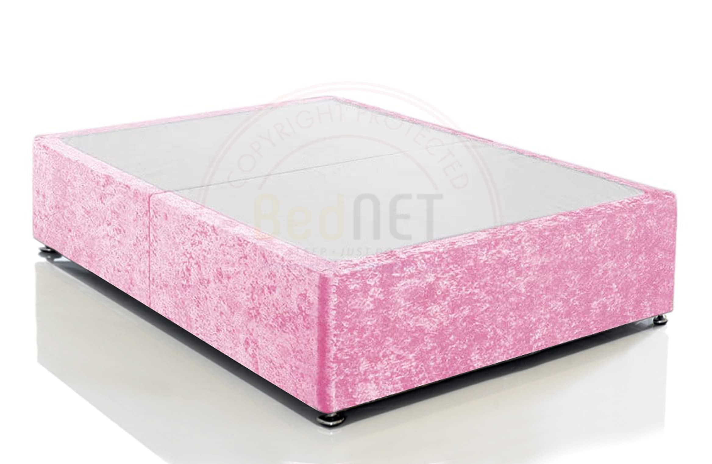 BEDNET Small Double Divan Bed Base Only | Truffle Crushed Fabric Divan Base with Optional Storage Drawers | Sturdy and Durable Bed Frame (Small Double (4FT) - No Drawer, Pink)