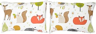 Bloomsbury Mill - Kids Pillow Cases 2 Pack - Woodland Animals Design - Pillow Covers for Boys & Girls Duvet Cover Sets or Kids Travel Pillow - Pair of Childrens Pillowcases (Extra) - 50x75cm