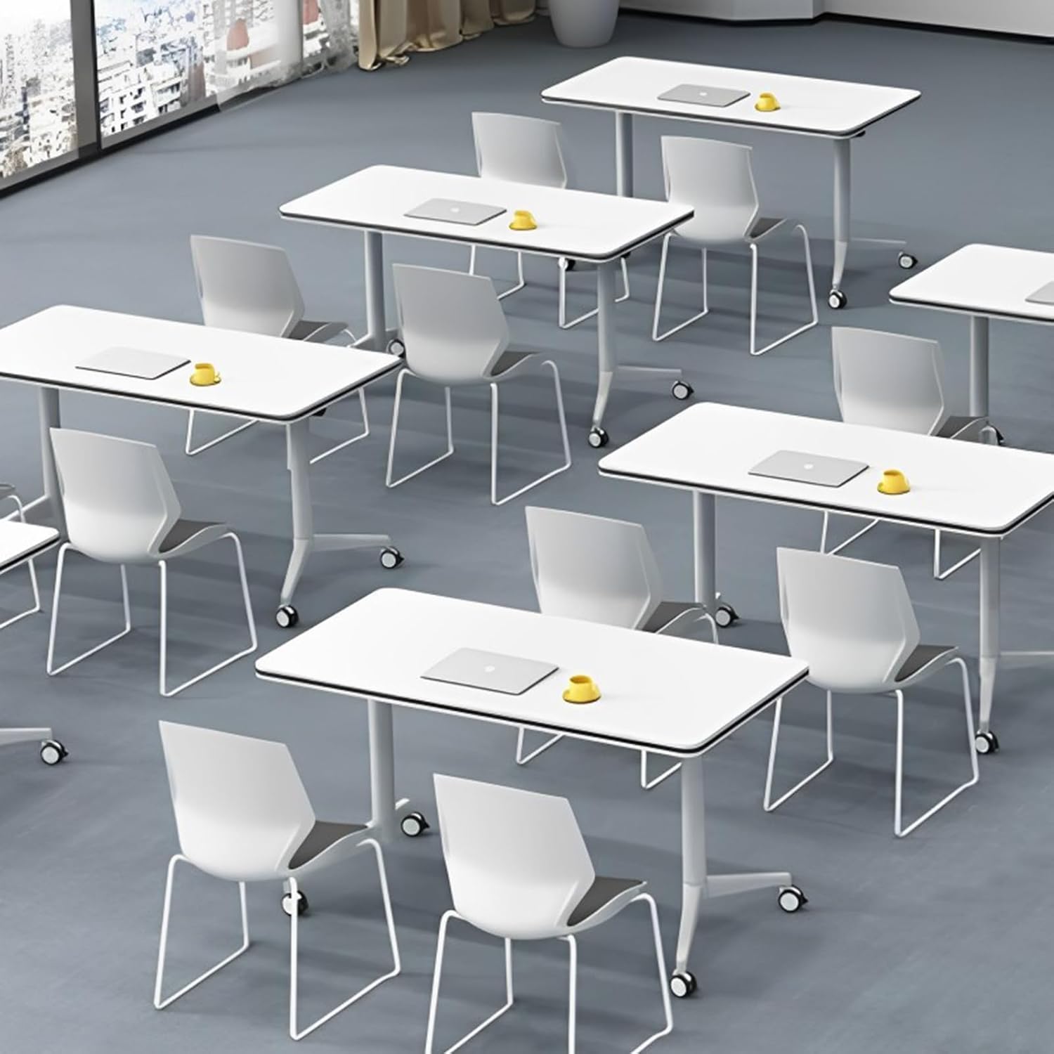 Folding Conference Table, Mobile Conference Room Table with Wheels, Flip Top Foldable Training Tables Business Seminar Modular Meeting Table(4, 55")