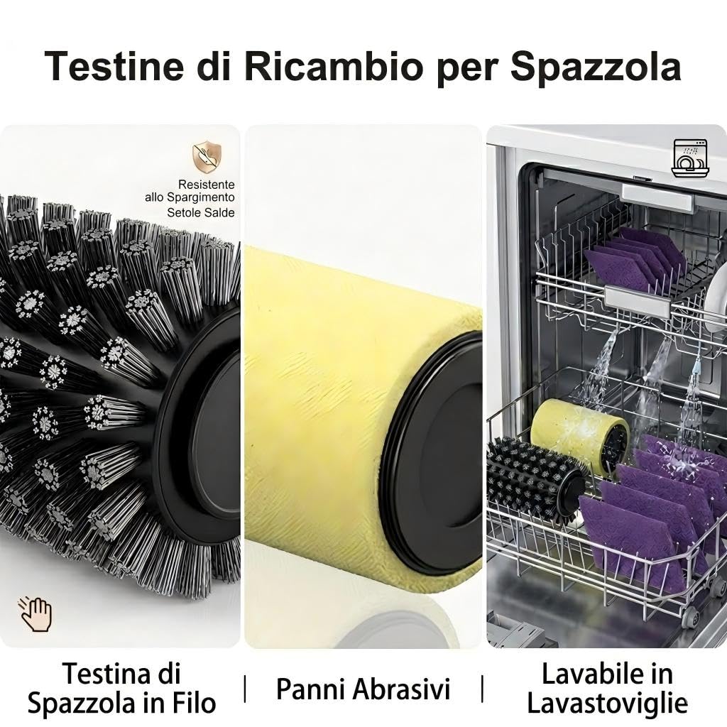 Testine di ricambio per spazzola elettrica per grill, kit di ricambio 3 in 1 per barbecue, include testina in filo di acciaio inossidabile, tampone per lucidatura e spugnetta abrasiva