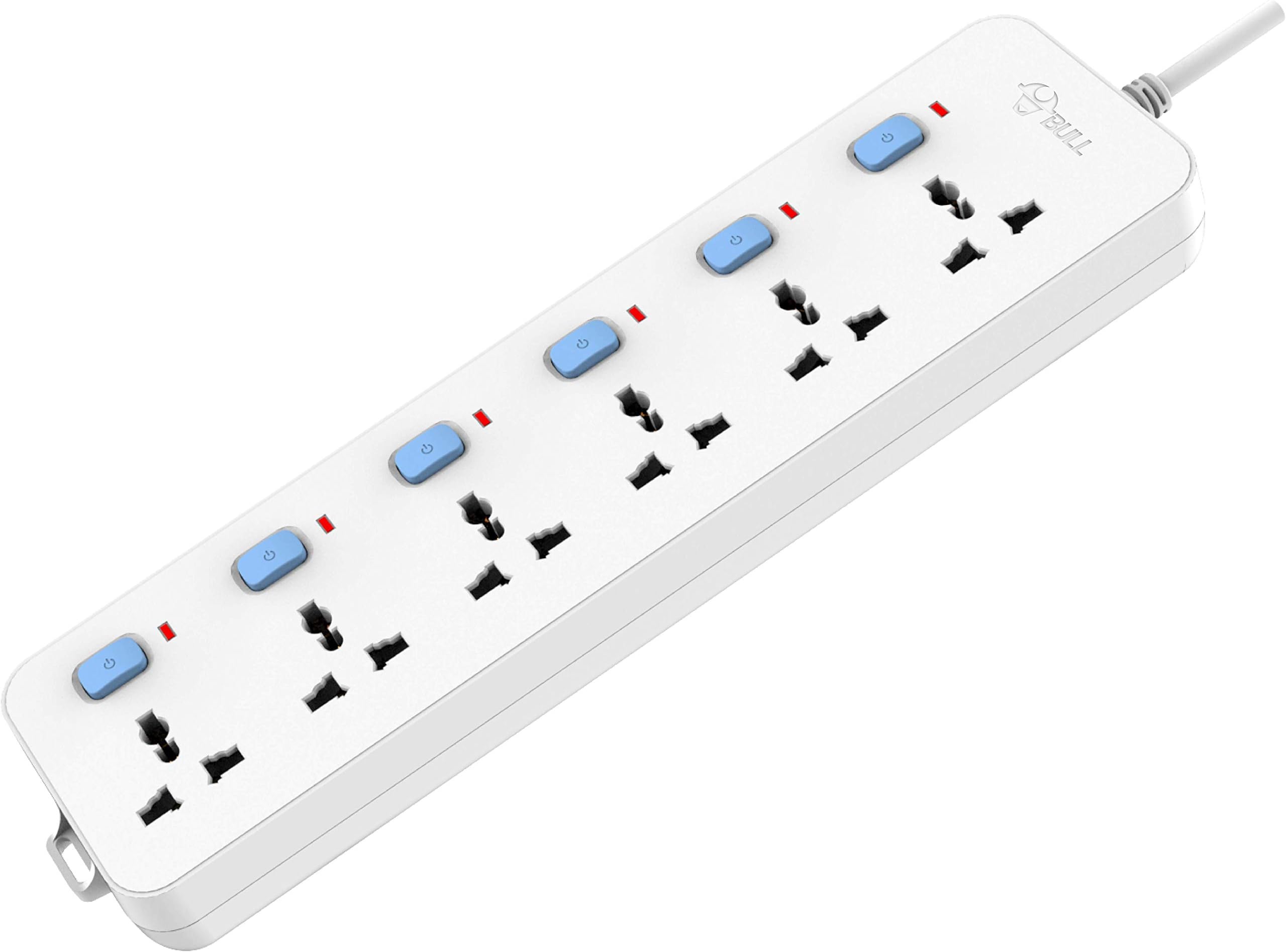 Gongniu (Formerly Bull) Extension Board; 6 Socket, 6 Switch, 3 M Wire, 250 Volts, Multicolour