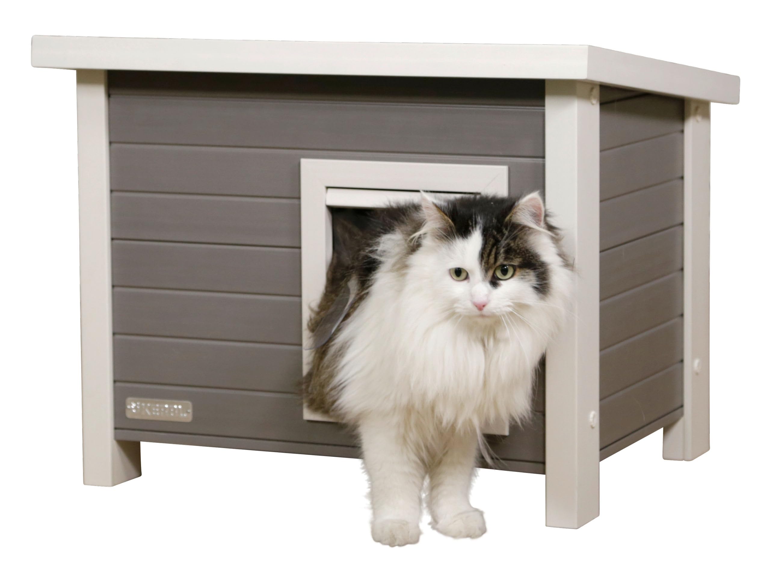 Kerbl Pet Eco Caseta para Gatos Eli, Gris, Blanca, 57x45x43cm, plástico Reciclado, Madera, Gatos, Resistente a la Intemperie, fácil Montaje