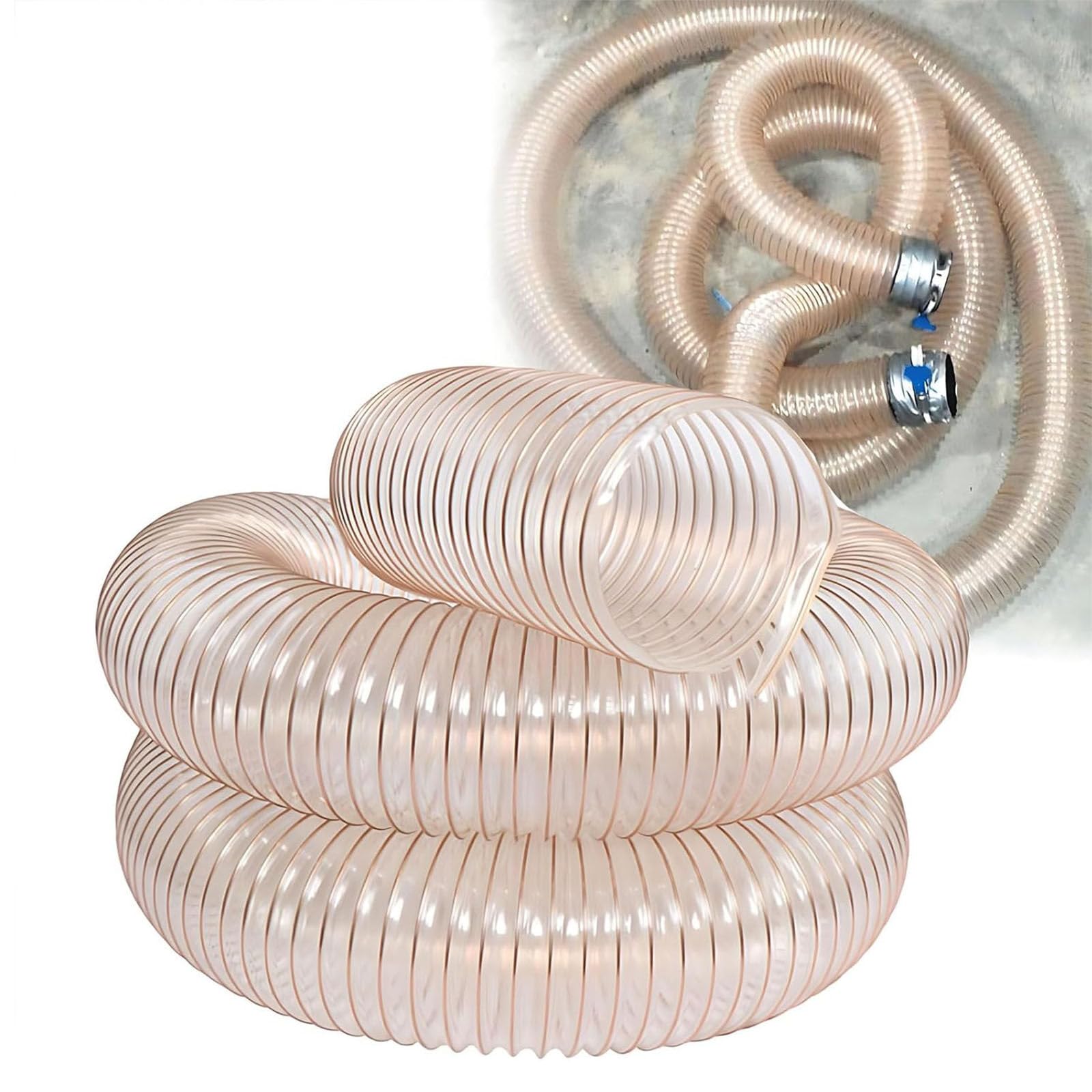 Manguera flexible de recogida de polvo de PVC transparente con alambre de acero al carbono, 1,2 mm de grosor, 1 m de longitud para sistemas industriales de extracción y vacío