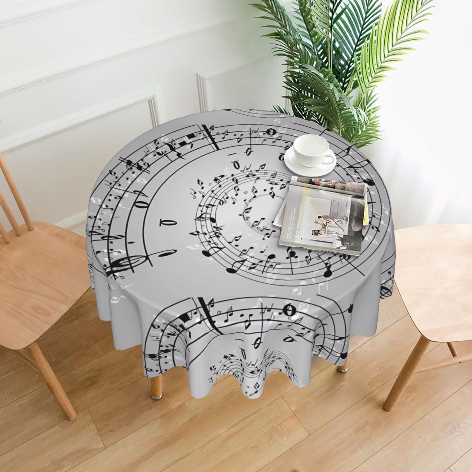 HJFCZH Music Note Wall Prints Round Decorative Tablecloth 60in - High-Grade Polyester Throw for Dinners, Weddings & Everyday Use