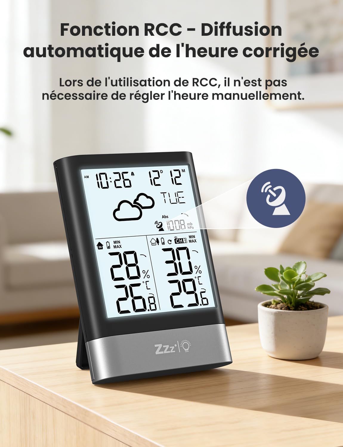 LIORQUE Station Météo Sans Fil Avec RCC, Thermomètre Hygromètre Baromètre Intérieure Extérieure Température Prévisions Météorologiques, LCD Ecran Rétro éclairage Horloge Numérique Alarme Snooze