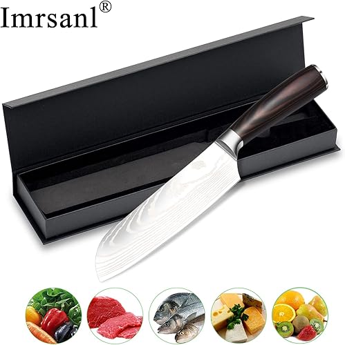Miniatura 6 de Imrsanl Cuchillo Santoku de 7 pulgadas, cuchillo de cocina de acero inoxidable alemán de alto carbono, cuchillo de chef asiático multiusos para el