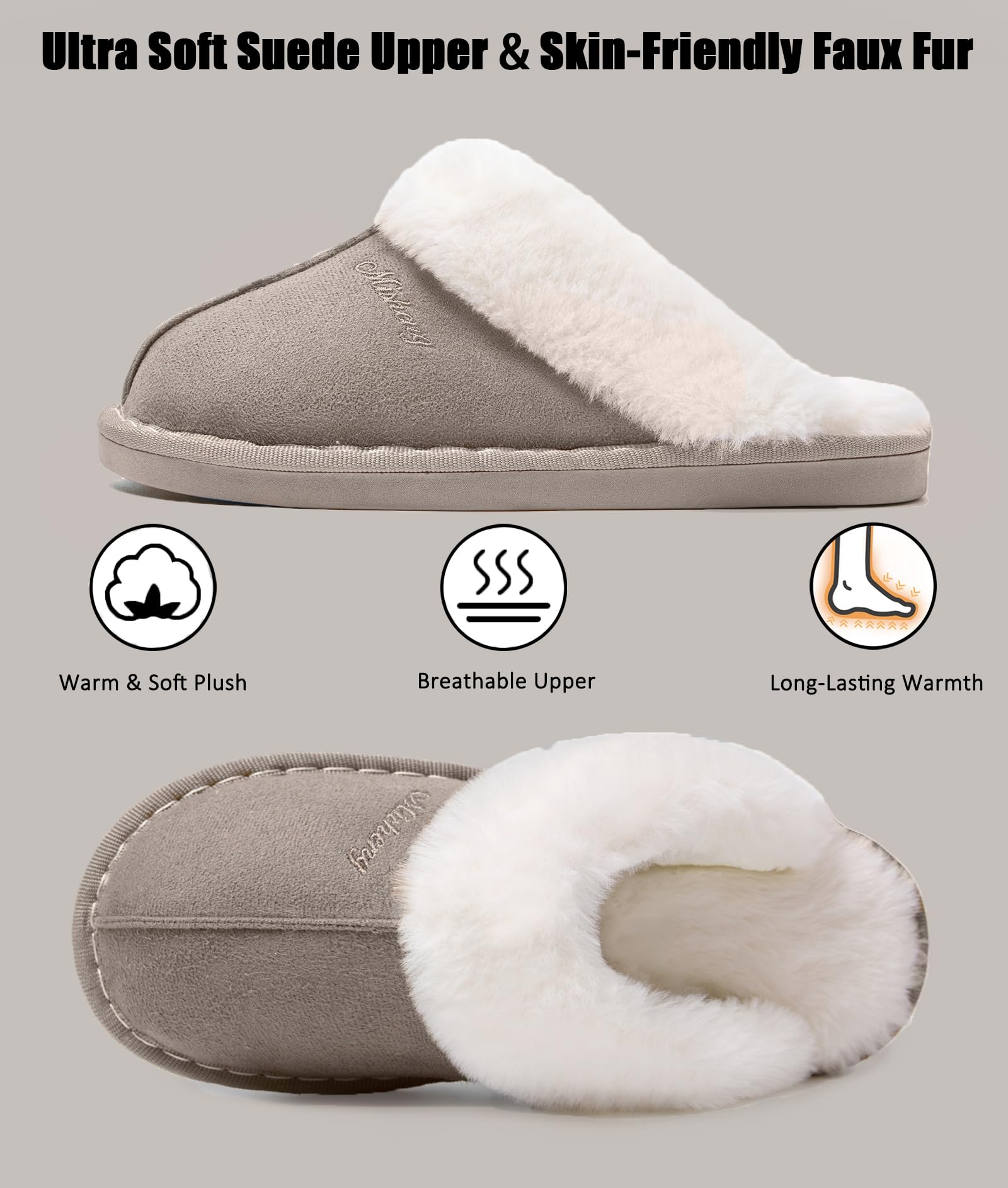 Coswind Pantofole Donna Uomo Invernali Peluche Ciabatte da Casa with Memory Foam Pelose Calde Comode Fluffy Antiscivolo Autunno Interno Esterno
