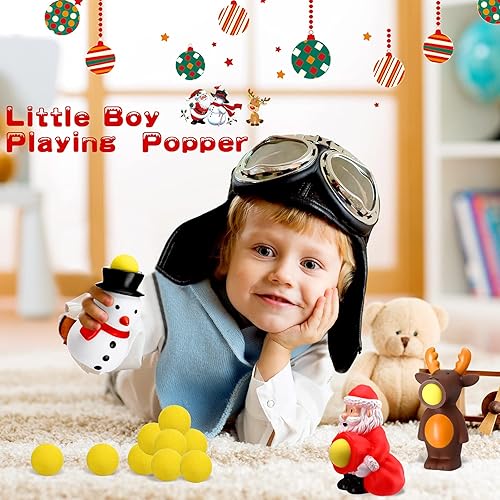 Miniatura 6 de Juguete navideño de 3 piezas, lindo muñeco de nieve, Papá Noel, reno, bola de disparo, juego de disparos con 15 bolas de espuma para niños,