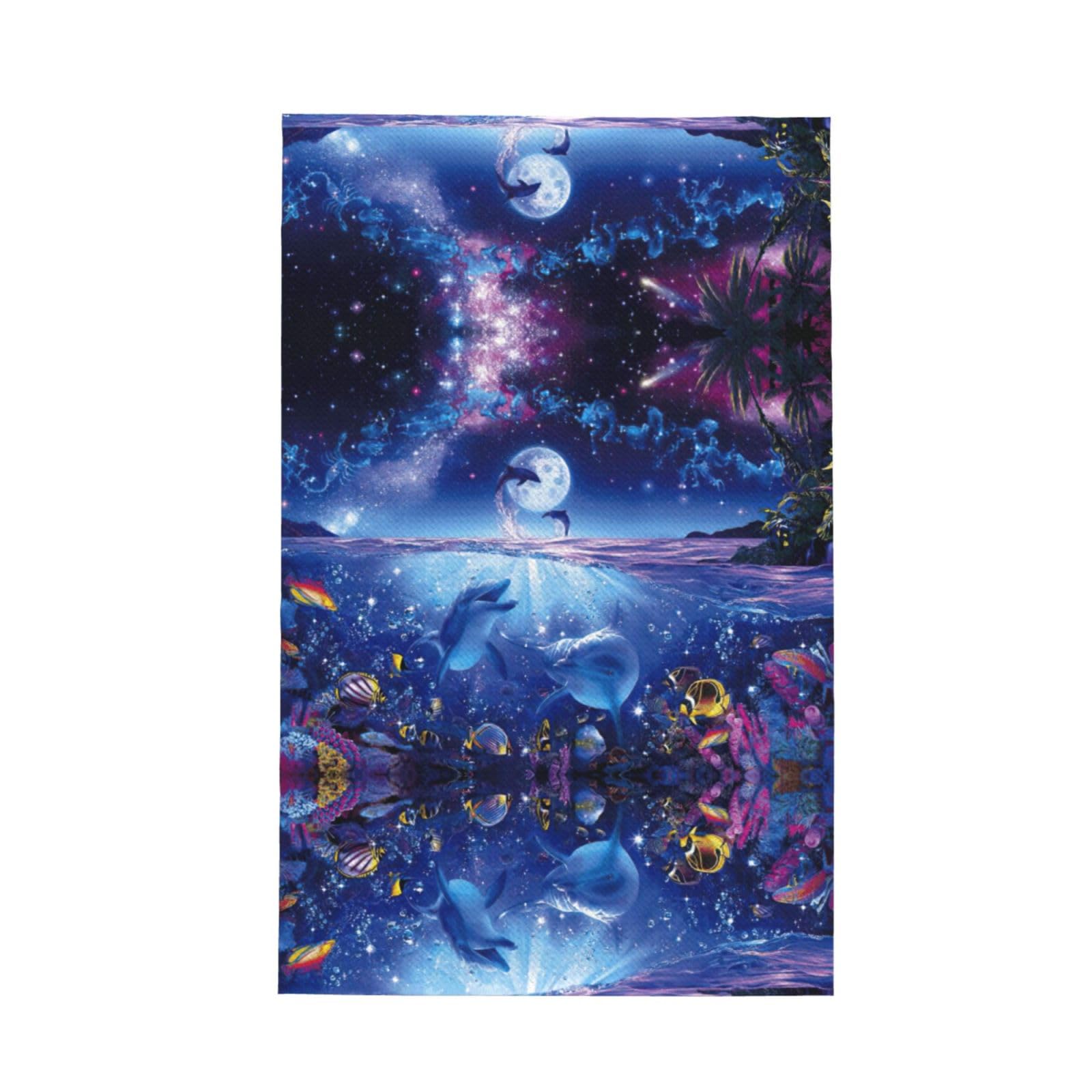 XXahnbm Colorful Starry Sky Ocean Dolphin Print Waffle Kitchen Towel,Absorbent Hand Towel