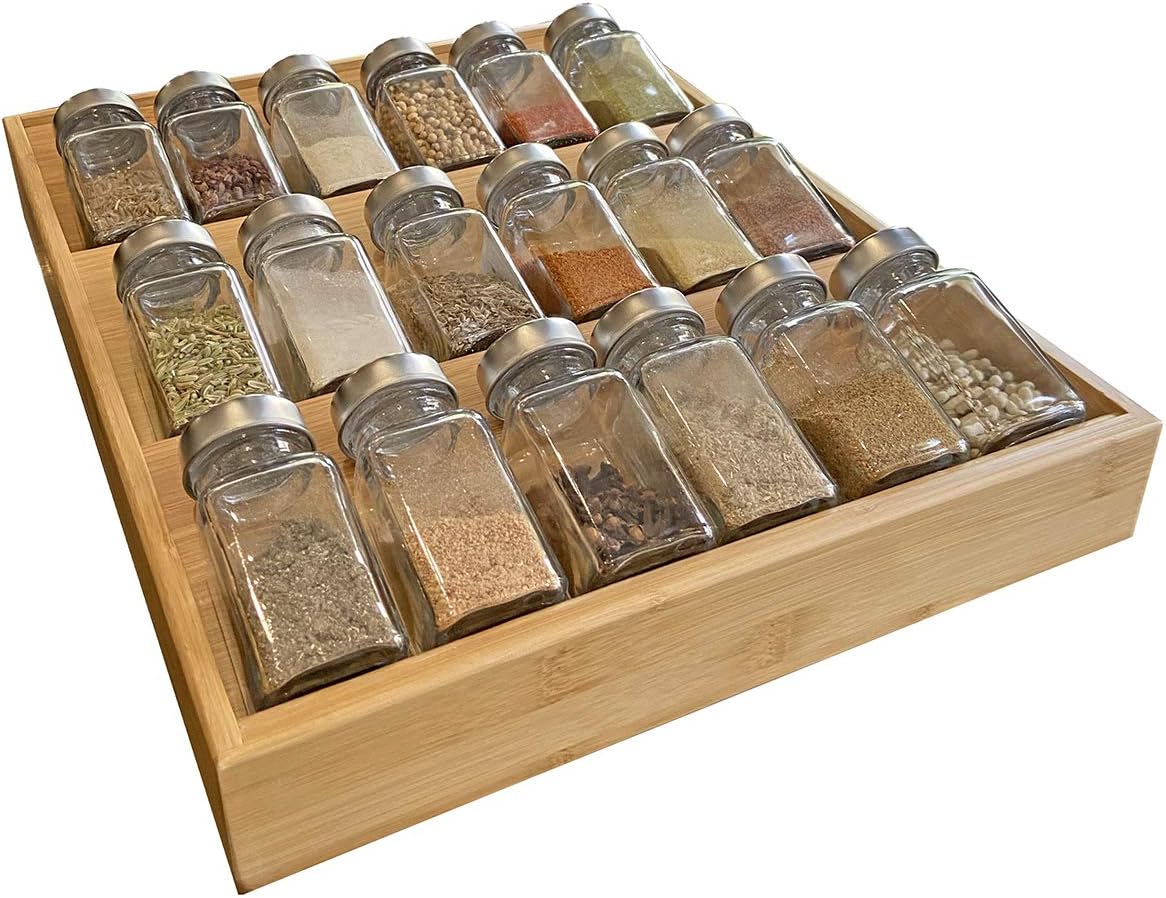 Simhoo Bamboo Spice Rack in-Drawer Kitchen Cabinet Spice 18 Bottle Holder for Storage/Organizer 3-Tier