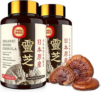 Yasumako Japanese Reishi Mushroom Supplement 800mg with Reishi Mushroom Extract 500mg & Shell-Broken Spores 200mg,Organic Mushroom Capsules for Immune System - Real Fruiting Body (Pack of 2)