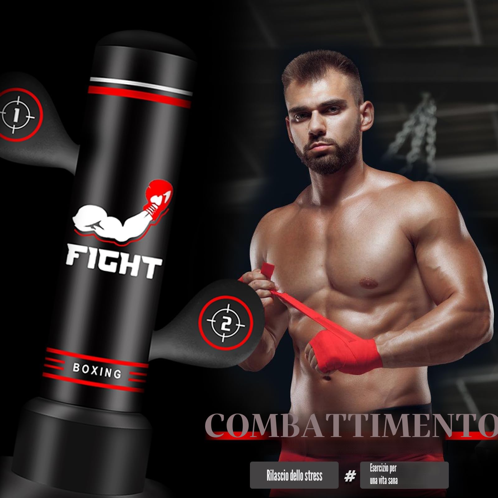 NZQXJXZ Sacco da Boxe da Terra per Adulti, 180cm Sacco da Boxe Autoportante con Guantoni da Boxe, Pompa, Corda per Saltare e Palla per Riflessi, Sacco da Box Gonfiabile per Allenamento MMA Fitness