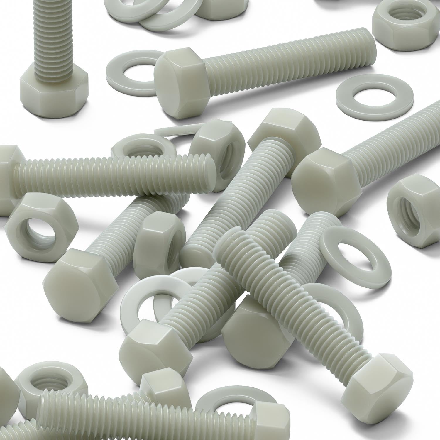 10 x testa Esagonale in super nylon, M10 x 50mm, rinforzato con riempimento in vetro, viti macchinari, Dadi e bulloni di plastica, Rondelle,