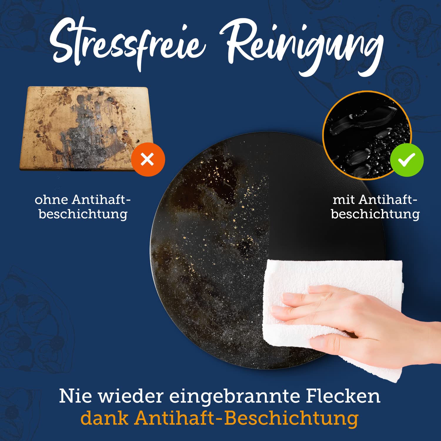 Pizzastein für Gasgrill, Grill & Backofen rund 33cm | 3er Set mit Pizzaschieber & Videokurs für italienischen Pizzagenuss | Schwarz aus glasiertem Cordierit