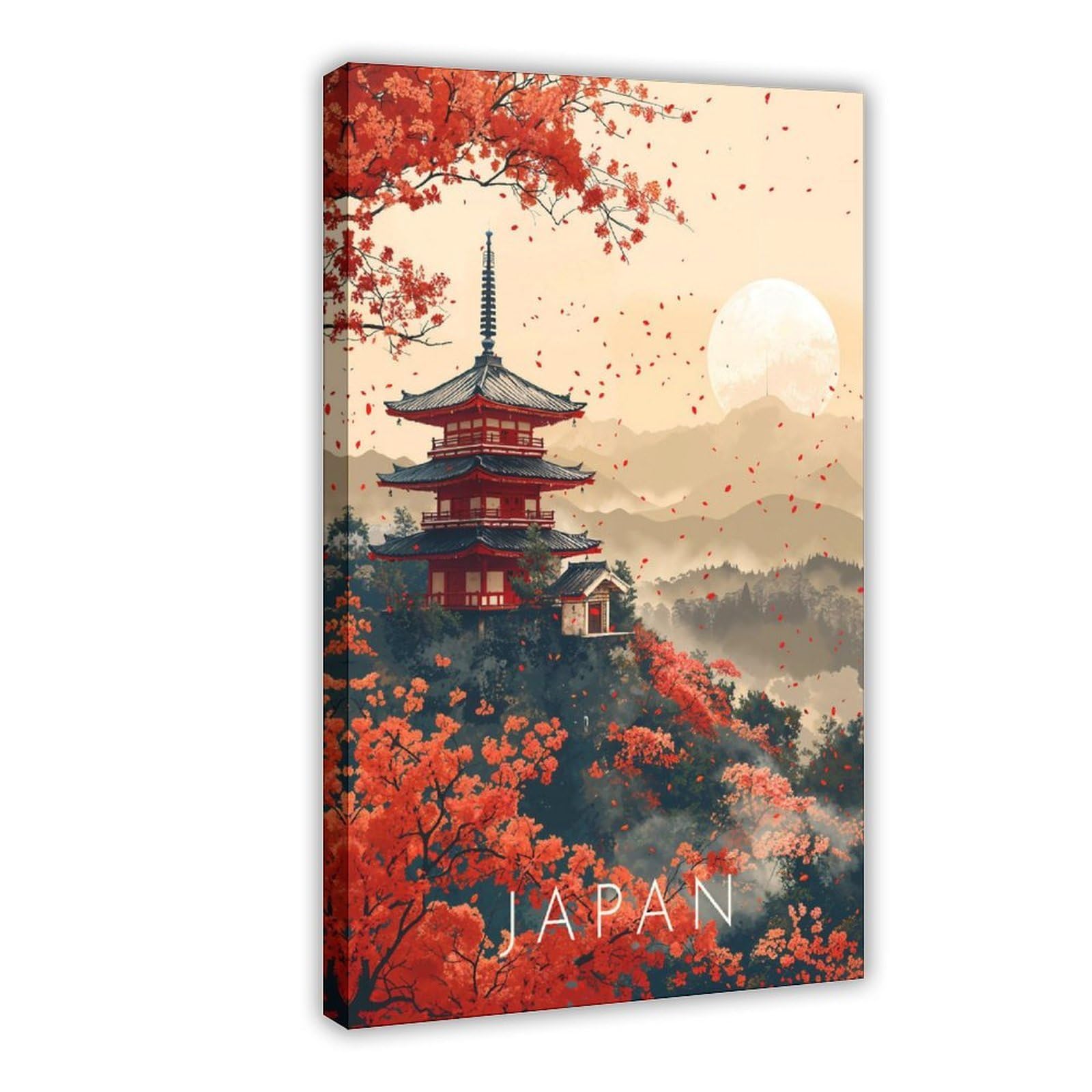 Qnvjqkdsi Frame Kyoto Japan Travel Pagoda & Cherry Blossoms Canvas Poster Bedroom Decor Landscape Office Room Decor Gift 24" L X 36" W
