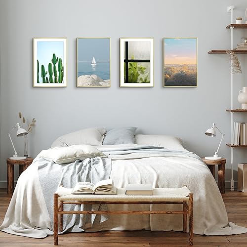 Vista 47 de Frametory - Marco de aluminio de 11 x 14 para fotos de 8 x 10 (en pulgadas), con paspartú marfil, de pared, con gancho de sierra, pestañas Bronce