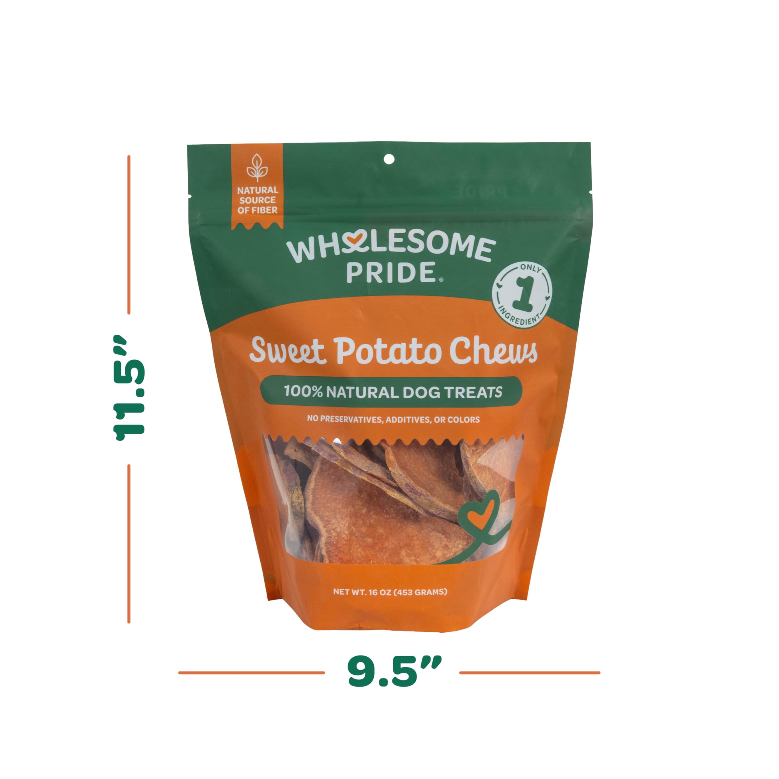 Wholesome Pride Pet Treats New Sweet Potato Chews Dog Treats - Grain Free, All Natural, Vegetarian, Made in The USA, 16 oz