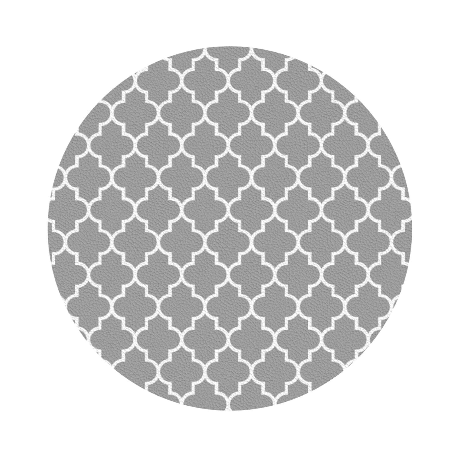 Quatrefoil Grey PU Leather Coasters Set of 6 Round Drink Coasters